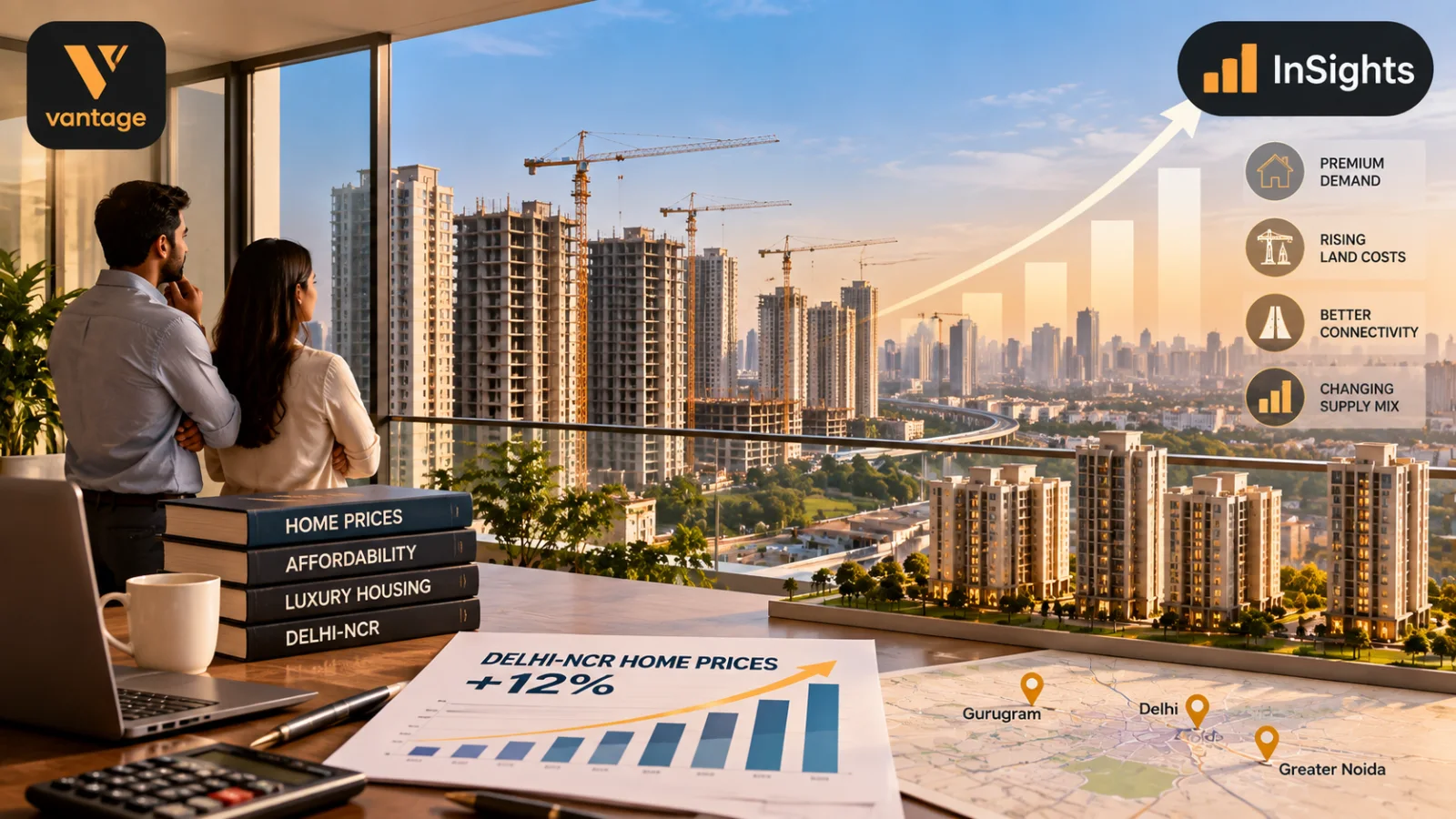 Delhi-NCR homebuyers overlooking new housing projects as property prices rise 12%, illustrating luxury housing growth, affordability pressure and changing residential supply.