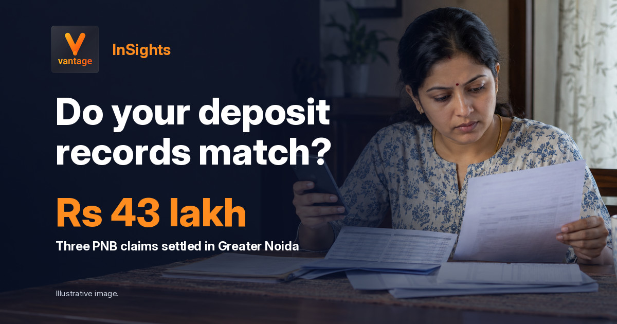 Woman compares papers and a phone at home amid PNB deposit claims in Greater Noida